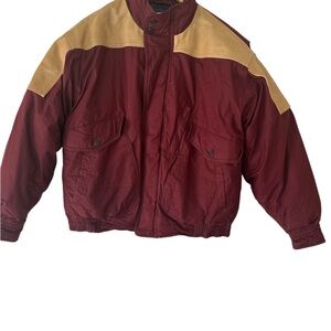 Men's burgundy and beige jacket-style down jacket